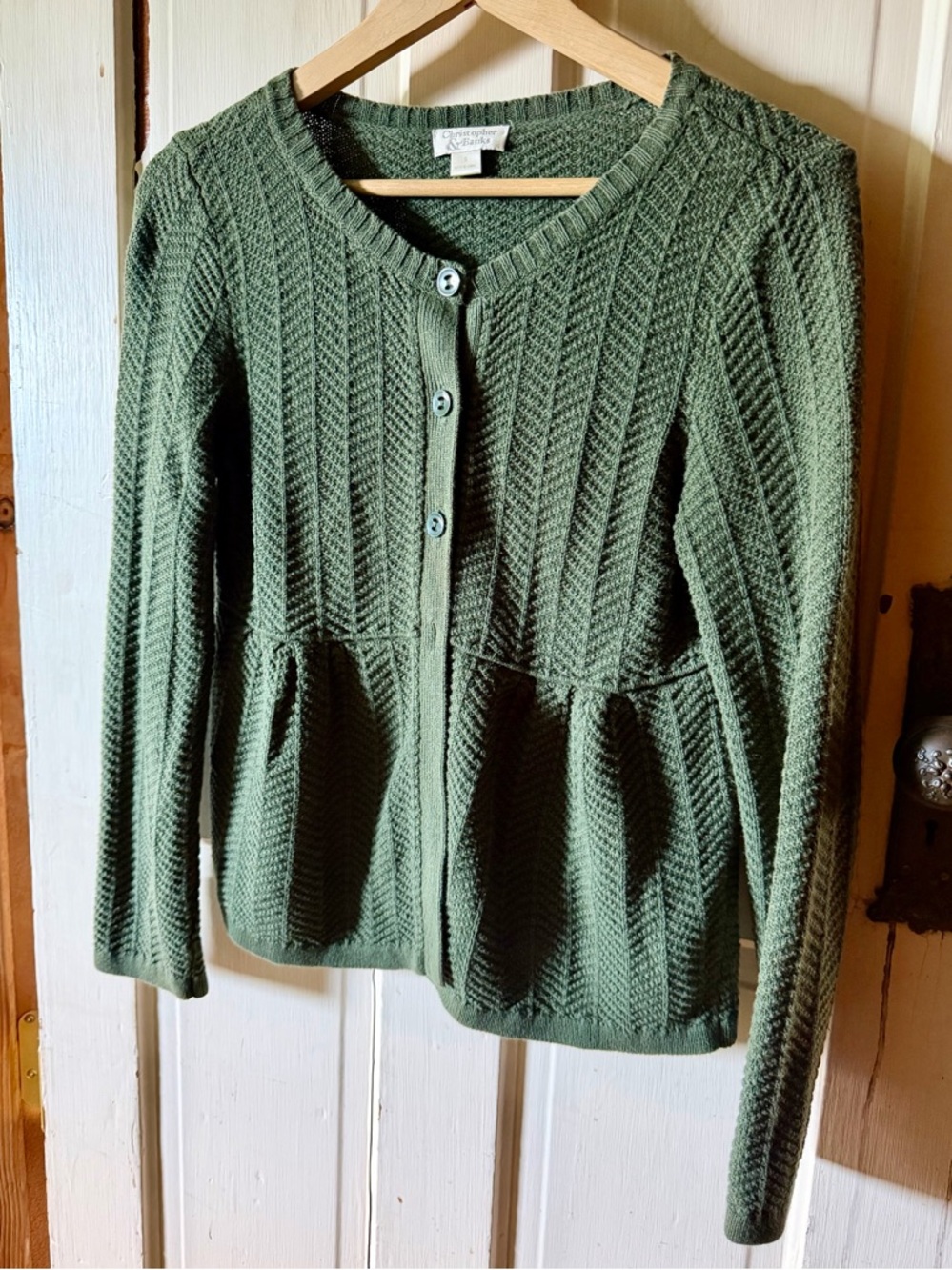 Christopher & Banks Olive Knit Peplum Cardigan